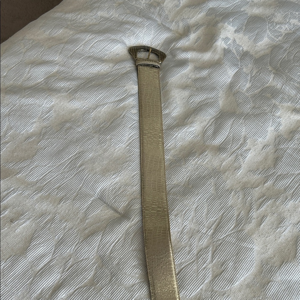 Chico's Gold Textured Waist Belt with Statement Buckle